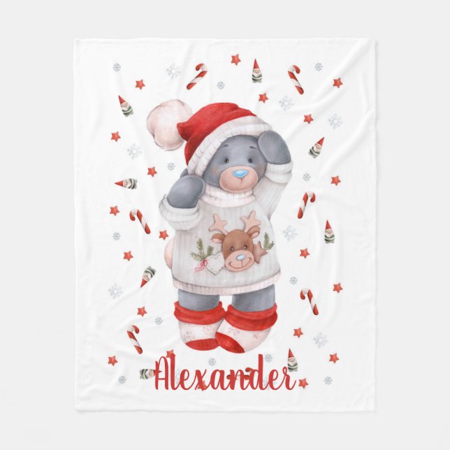 Christmas cute bear fleece blanket (Front)