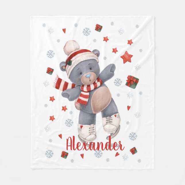 Christmas cute bear  fleece blanket (Front)