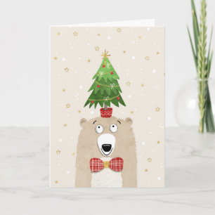 Christmas Cute Bear with Christmas Tree on Head Holiday Card