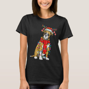 Christmas Cute Boxer Dog Holiday Lights With Antle T-Shirt