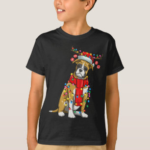 Christmas Cute Boxer Dog Holiday Lights With Antle T-Shirt