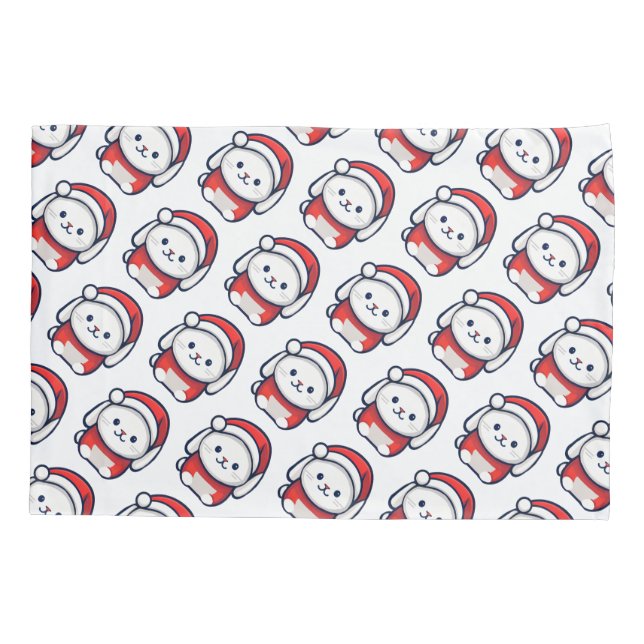 Christmas Cute Bunny in Santa hat Pillowcase (Back)