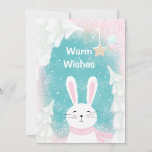 Christmas Cute Bunny Pink and Mint Holiday Card