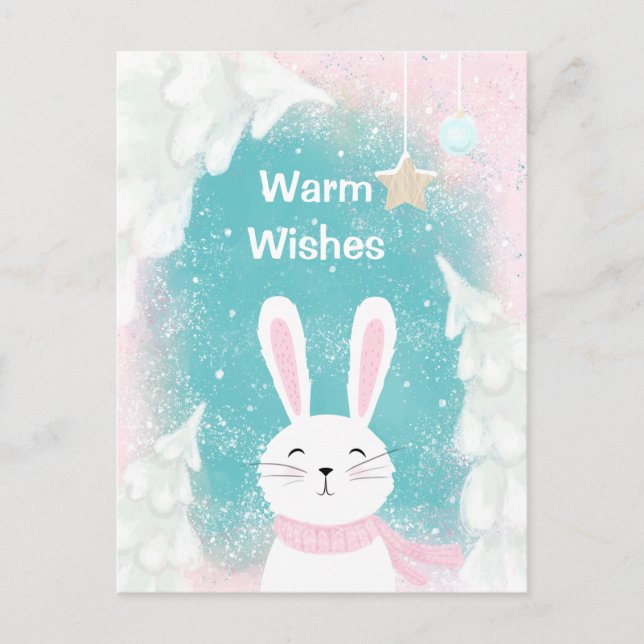 Christmas Cute Bunny Pink and Mint Postcard (Front)