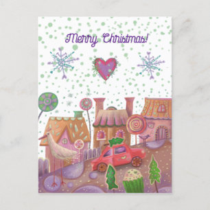 christmas  cute car postcard