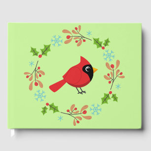 Christmas Cute Cartoon Red Cardinal Guest Book