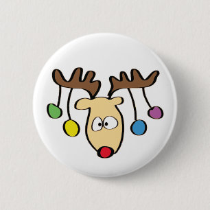 Christmas Cute Cartoon Red Nose Reindeer 6 Cm Round Badge