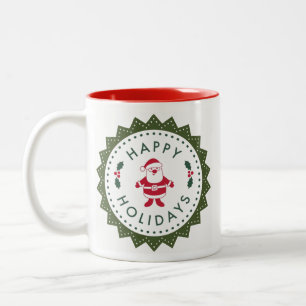 Christmas Cute Cartoon Santa Happy Holidays Two-Tone Coffee Mug