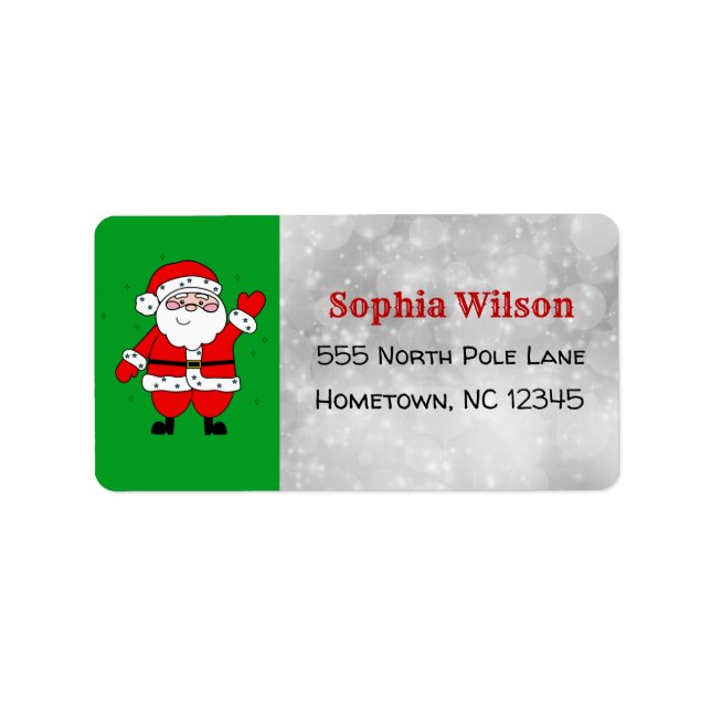 Christmas Cute Cartoon Santa Red and Green Label (Front)
