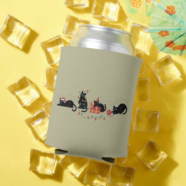 Christmas Cute Cat Lover Crew Christmas Lights Can Cooler (In Situ Summer)
