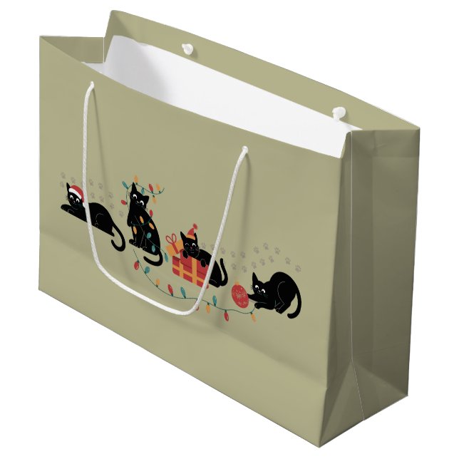 Christmas Cute Cat Lover Crew Christmas Lights Large Gift Bag (Front Angled)