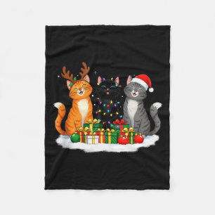 Christmas Cute Cats & Kittens With Santa Hat, Fleece Blanket