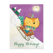 Christmas Cute Cat's Sled Postcards
