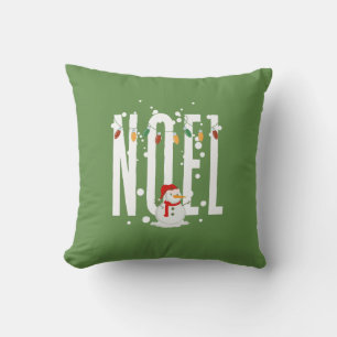 Christmas Cute Colourful Noel Quote Snowman Modern Cushion