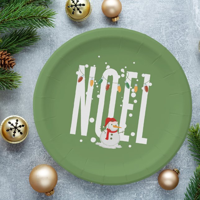Christmas Cute Colourful Noel Quote Snowman Modern Paper Plate (Creator Uploaded)