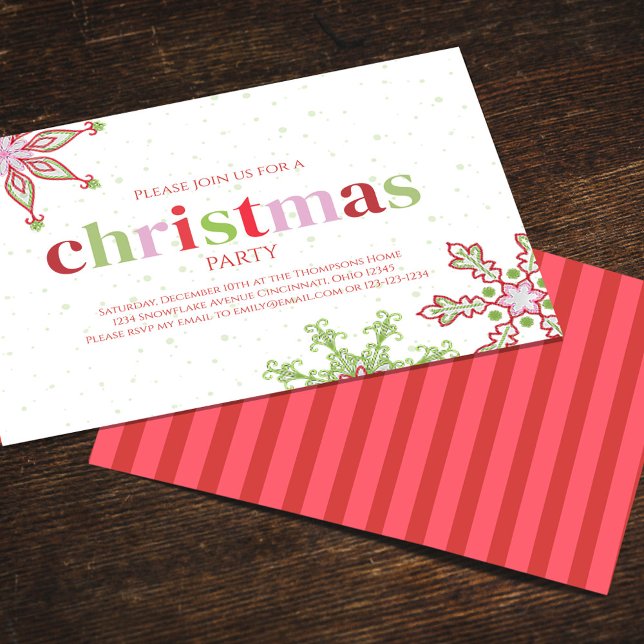 Christmas Cute Colourful Winter Snowflake Whimsica Invitation (Christmas Party whimsical colorful snowflake design invitation.)
