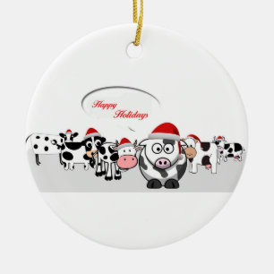 Christmas Cute Cows Happy Holidays Ceramic Tree Decoration