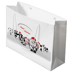Christmas Cute Cows Happy Holidays Large Gift Bag