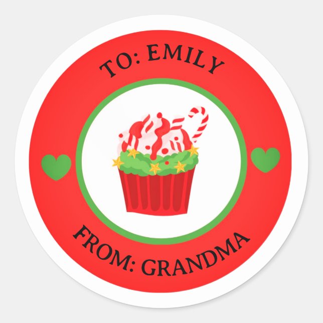 Christmas Cute Cupcake To & From Holiday gift tag  (Front)