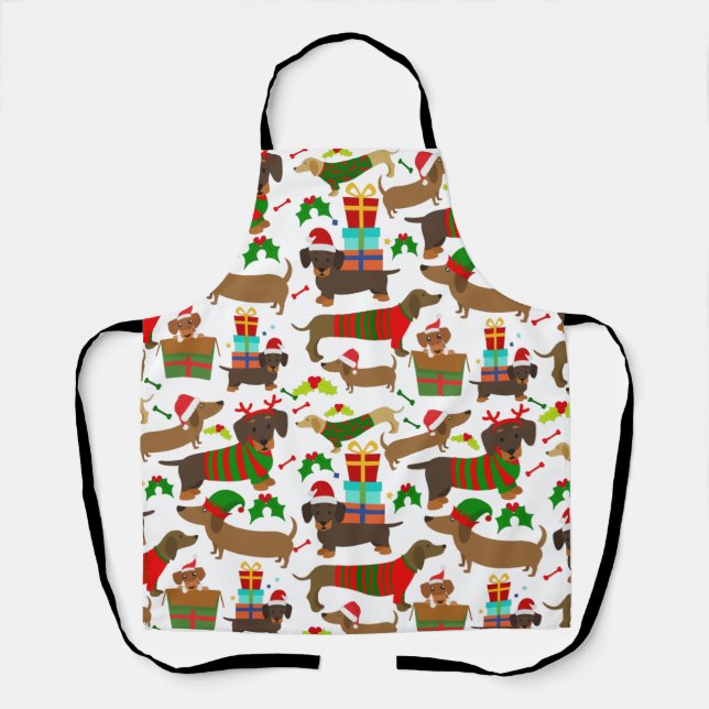 Christmas Cute Dachshund Dog Pattern Apron (Front)