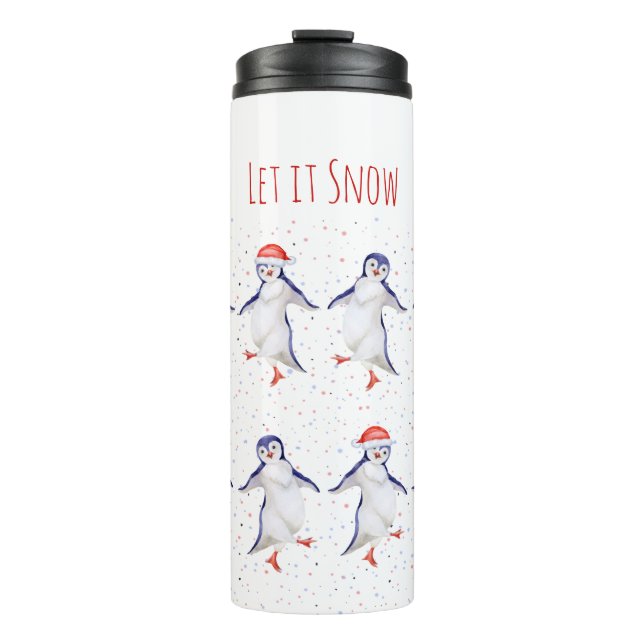Christmas Cute Dancing Penguins Pattern Thermal Tumbler (Front)