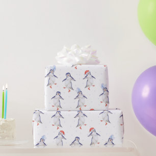 Christmas Cute Dancing Penguins Pattern Wrapping Paper