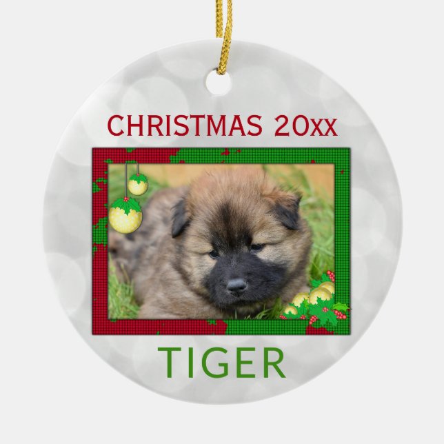 Christmas Cute Dog Pet Photo Ceramic Tree Decoration (Front)