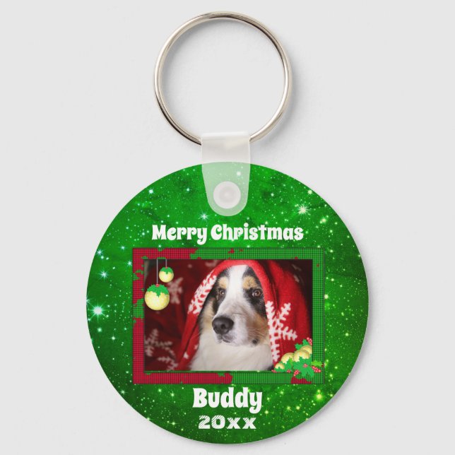 Christmas Cute Dog Pet Photo Key Ring (Front)