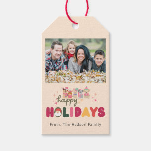 Christmas cute dogs colourful modern holiday card gift tags