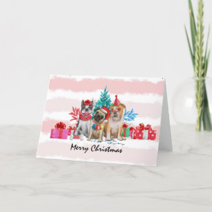 Christmas cute dogs with box of gifts  holiday card