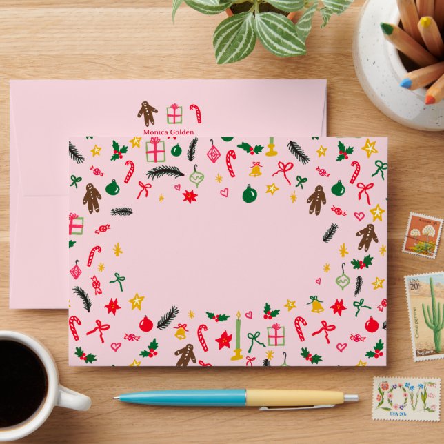 CHRISTMAS Cute Doodle Whimsical CUSTOM Holiday  Envelope (Desk)