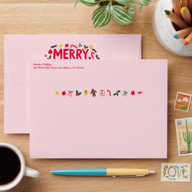 CHRISTMAS Cute Doodle Whimsical CUSTOM Holiday  Envelope (Desk)