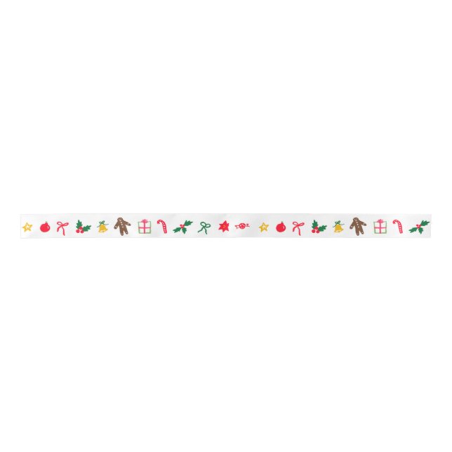 CHRISTMAS Cute Doodle Whimsical CUSTOM Holiday Satin Ribbon (Front)