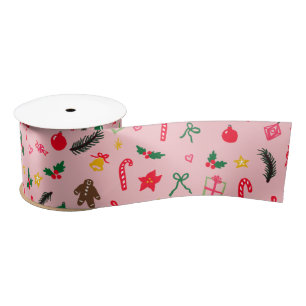 CHRISTMAS Cute Doodle Whimsical CUSTOM Holiday Satin Ribbon