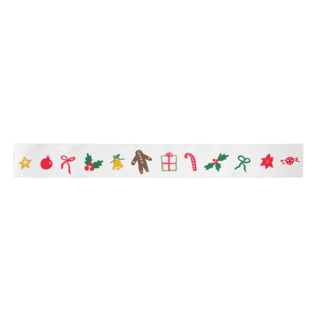CHRISTMAS Cute Doodle Whimsical CUSTOM Holiday Satin Ribbon (Front)