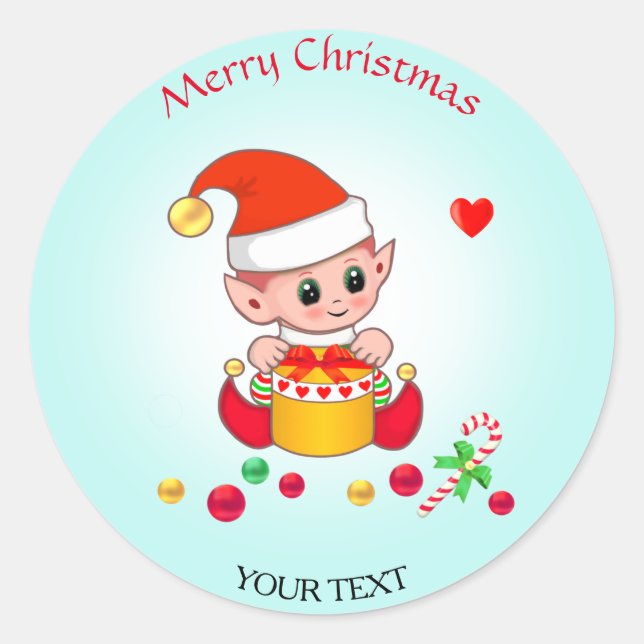 Christmas Cute Elf for Gifts & Favours Classic Round Sticker (Front)
