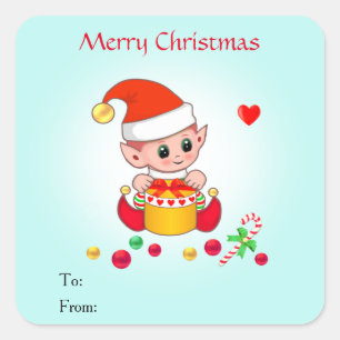 Christmas Cute Elf for Gifts & Favours Square Sticker