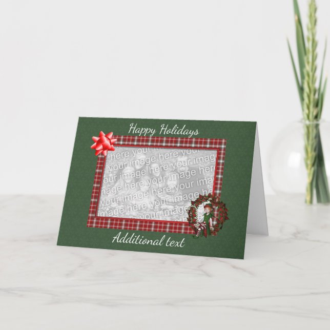 Christmas Cute Elf Wreath Holiday Photo Card (Front)