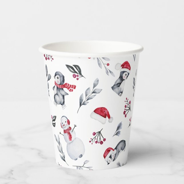 Christmas Cute Festive Holiday Season Watercolor Paper Cups (Front)