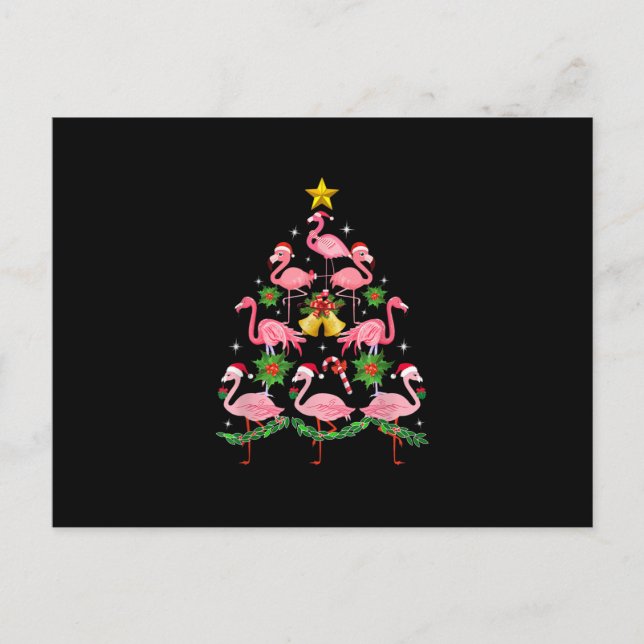 Christmas - Cute Flamingo Christmas Tree Postcard (Front)