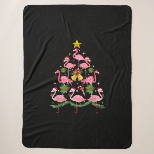 Christmas - Cute Flamingo Christmas Tree Sherpa Blanket