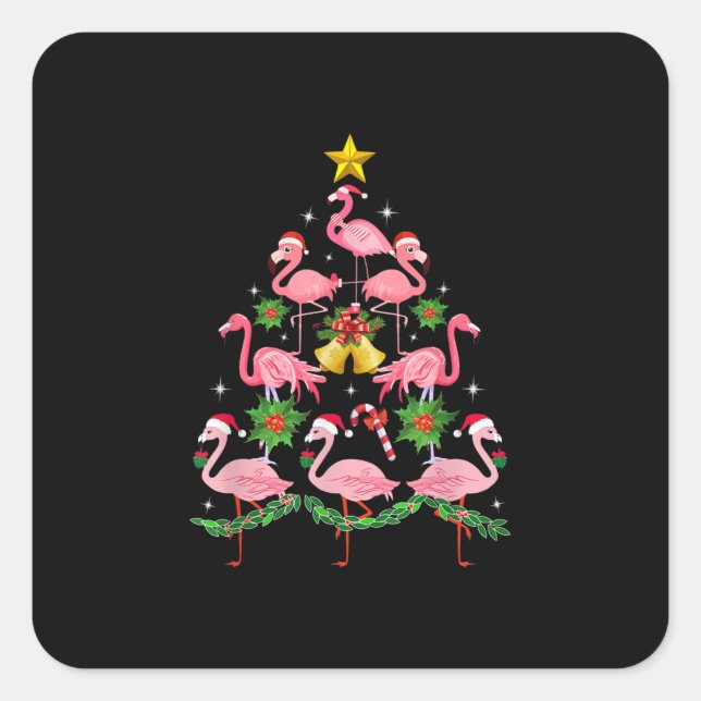 Christmas - Cute Flamingo Christmas Tree Square Sticker (Front)