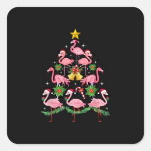 Christmas - Cute Flamingo Christmas Tree Square Sticker