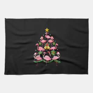 Christmas - Cute Flamingo Christmas Tree Tea Towel