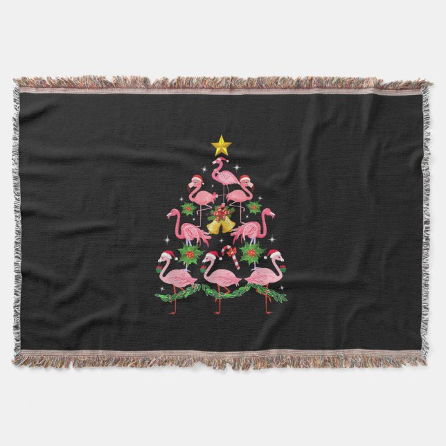Christmas - Cute Flamingo Christmas Tree Throw Blanket (Front)