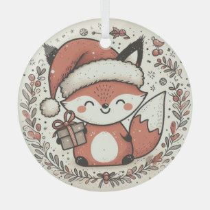 Christmas Cute Fox  Glass Tree Decoration