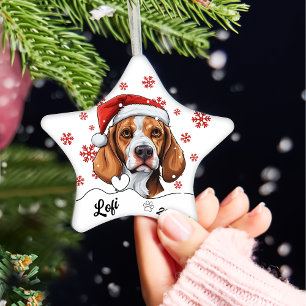 Christmas Cute Fox Hound Dog Personalised Ceramic Tree Decoration