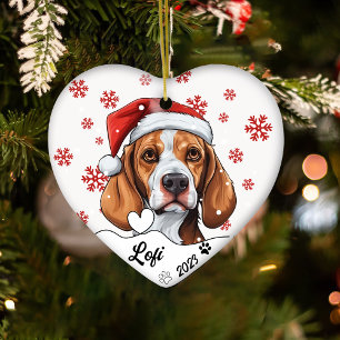 Christmas Cute Fox Hound Dog Personalised Ceramic Tree Decoration