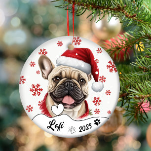 Christmas Cute French Bulldog Personalised Ceramic Tree Decoration