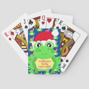 Christmas Cute Frog Santa Hat Blue Novelty Playing Cards